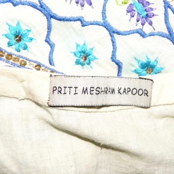 VTG Sequin Sari Top Boho Indian Tunic Dress Aqua / Cream | S/M - Picture 3 of 6